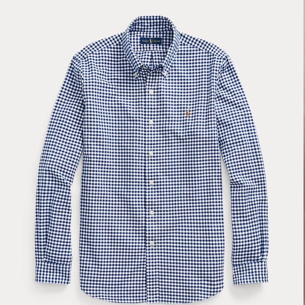 Ralph Lauren men’s blue & white cotton gingham button down shirt top size XL